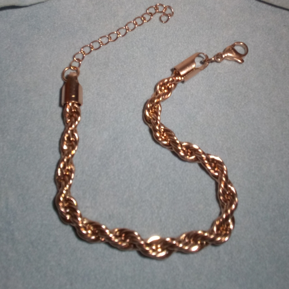 ION Plated Rose Gold Toned Stainless Steel Twisted Rope Chain Bracelet